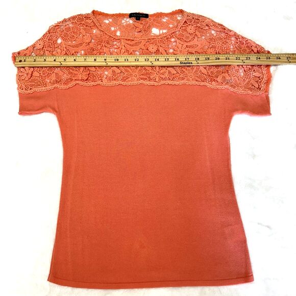 Leo Guy Women's Peach Lace Top Short Sleeve Stretch Soft T-shirt Top Sz 1/6-8 US - Picture 10 of 12
